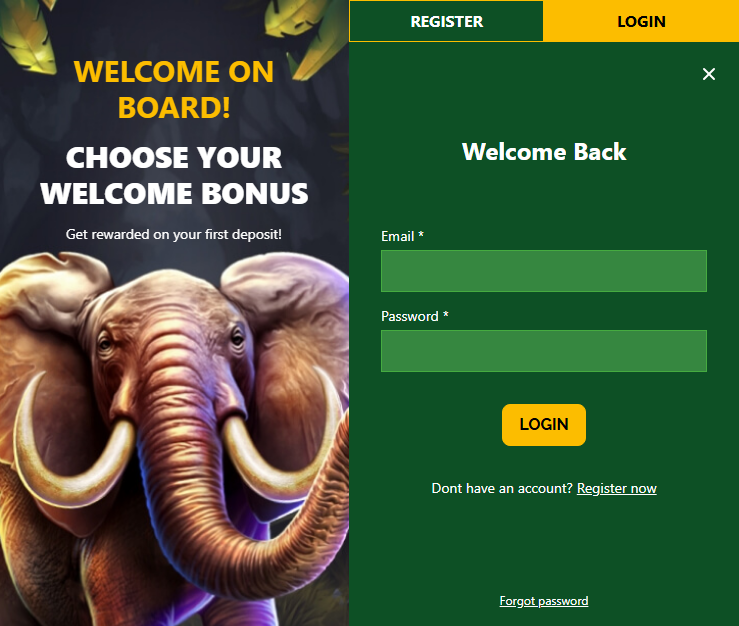 Slots Safari login form
