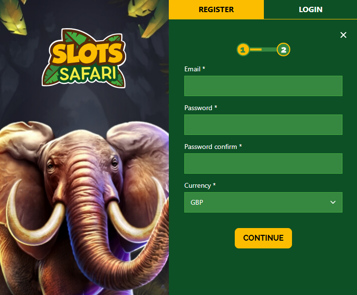 Slots Safari casino registration form